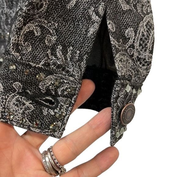 Marc Jacobs Crystal Rhinestone bead Embellished Denim Jacket size S black white - Picture 5 of 11